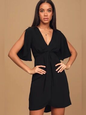 Lulus With This Kiss Black Flutter Sleeve Mini Dress